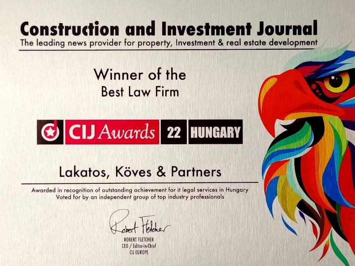 Lakatos, Köves and Partners won "Best Law Firm of the Year" award at the CIJ EUROPE Awards